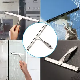 10 in. Golden Stainless Steel Shower Squeegee with 2 Adhesive Hooks