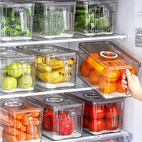 Frigorífico Organizer Bin Food Frigorífico Storage Box Limpar frigorífico  organizador recipientes Freezer Despensa Armário cozinha organizador