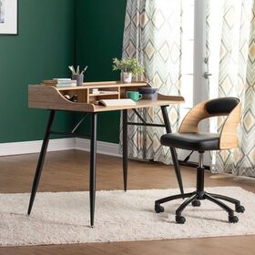 Moderner Holz-Computertisch & Home-Office-Schreibtisch mit Metallbeinen und Ablagefach auf der Tischplatte für Ihr Home-Office