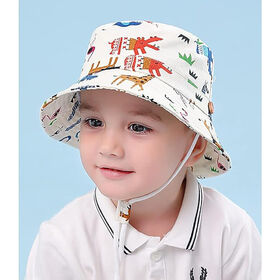 Sombrero de cubo para niños con impresión a todo color, material de algodón suave y seguro, logo de animales divertidos, sombreros de pesca con cuerda y hebilla