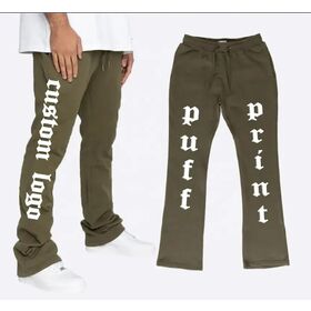 Pantalon de survêtement évasé avec impression bouffante personnalisée OEM, streetwear, pantalon évasé empilé en molleton avec impression 3D pour hommes