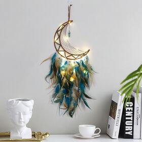 Handgefertigter, kreativer Fantasy-Traumfänger mit Federn, indische Wohnkultur, Mondnetz-Traumfänger mit Kristallanhänger