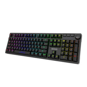 Teclado Mecánico Gaming Negro, Teclado de 104 Teclas, Teclado de Computadora LED Arcoíris, Reposamuñecas, Teclas Multimedia