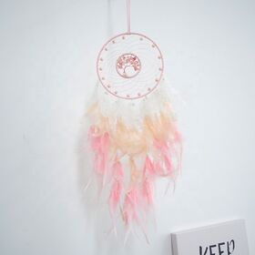 Dropshipping Handmade Wall Hanging Dreamcatcher Pink Feather Gemstone Tree of Life Dream Catcher
