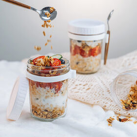 Wholesale Overnight Oats Jars with Lid and Spoon 10 Oz 300ml