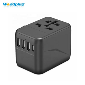 Adaptateur secteur universel Worldplug en gros, adaptateur de prise de voyage Type C, chargement USB, adaptateur de voyage universel avec 3 USB et 1 Type C