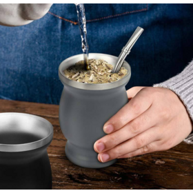 Vaso de yerba mate de acero inoxidable OEM, calabaza argentina de doble pared aislada con bombilla y cuchara filtrante