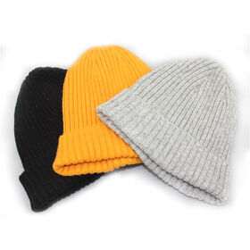 Großhandel Designer Herbst Winter Warme Strickmützen Beanie Muster Beanie mit PU-Leder Logo
