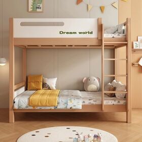 Proveedor de Muebles de Madera con Certificación BSCI, Dormitorio Infantil, Color Madera Natural con Litera Blanca, Muebles para Niños, Cuna para Bebé