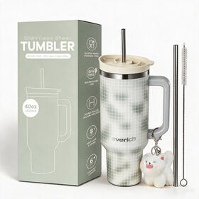 Everich vacuum insulated tumbler 40oz double wall stainless steel beer mug with handle and Straw