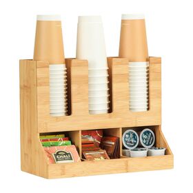 Restpresso Natural Bamboo Condiment / Coffee Cup / Lid Organizer - 15'' x  14 1/4'' x 9 1/4'' - 1 count box