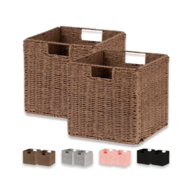 2Pcs Paper Rope Weaving Storage Baskets for Organizing, Recyclable Paper  Rope Basket with Wood Handles, Decorative Hand Woven Basket Organizers for