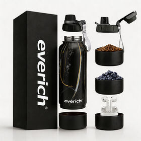 Custom Logo Color Package Wide Mouth SS304 Insulated Water Bottle with Spout Lid with Compartment with Silicone Brush