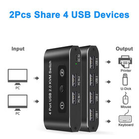 USB Switch, USB 3.0 Switch, Aluminum KM Switch 2 Computers Sharing 4 USB  Devices KM Switches 5V USB-C Powered for PC Printer Scanner Mouse Keyboard