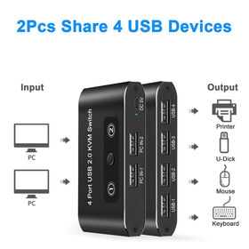 USB Switch Selector 4 Port, AIMOS USB KVM Switcher 4 Computers Sharing 4  USB Devices One-Button Swapping, for Share Mouse, Keyboard, Printer,  Scanner