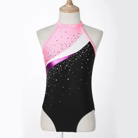 Justaucorps Gymnastique Fille Sans Manches - Avec Strass Et Franges - 85% Polyester, 15% élasthanne - Pour Danse, Patinage, Compétition