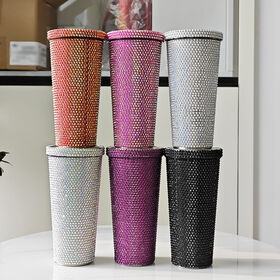 Vaso térmico de acero inoxidable 304 OEM, taza aislada al vacío, 750 ml, para coche, taza de café con incrustaciones de diamantes para venta al por mayor