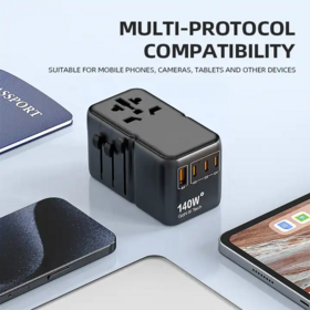 Worldplug B2B New Model PD 3.1 GaN140W Fast Charger Worldwide Travel Plug Multi Plug Power Universal Travel Adapters for Macbook
