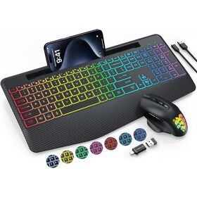 Wireless Keyboard and Mouse Combo - RGB Backlit, Rechargeable & Light Up  Letters, Full-Size, Ergonomic Tilt Angle, Sleep Mode, 2.4GHz Quiet Keyboard