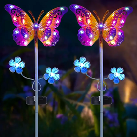 3 Pack Multicolor Changing Led Solar Garden Lights In Butterfly, Hummingbird,  Dragonfly Shapes For Party Decoration