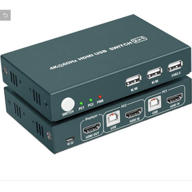 Commutateur KVM HDMI 2 ports, Ultra HD 4K@60Hz, Hub USB 2.0, Prise en charge du commutateur de raccourci clavier et du clavier et de la souris sans fil.
