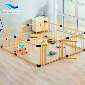 Corralito de madera para bebés con puerta, valla de juego para bebés, patio  de centro de juegos de seguridad para niños, corral con puerta para bebés