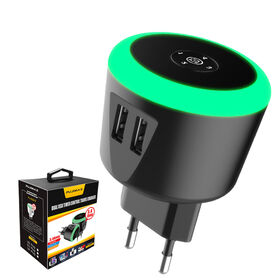 PUJIMAX Cargador de Viaje Portátil Doble Puerto USB Adaptadores de Viaje de Pared con Certificación RoHS CE y Control de Temporizador