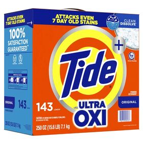 Tide HE Ultra Oxi Powder Laundry Detergent, Original, 143 Loads, 250oz. Tide Pods 104ct with Ultra Oxi HE Laundry Detergent Pods