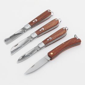 Engraved Wooden Handle Traditional Clip Point Blade Folding Utility Pocket Knife for Camping EDC