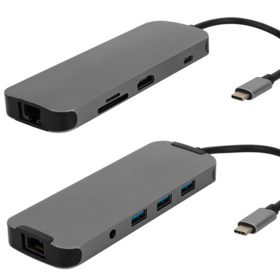 Hub USB Tipo C OEM Personalizado, Adaptador Multipuerto 9 en 1 con HDMI 4K 30Hz, Ethernet, Audio de 3.5mm, USB 3.0*3, Carga PD de 100W