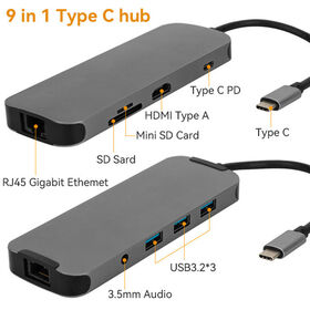 Hub USB-C multiports, adaptateur Type-C vers HDMI 4K, RJ45 Ethernet, audio 3,5 mm, station d'accueil 9 ports pour tablette mobile