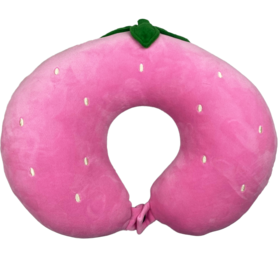 Strawberry Neck Pillow Soft U-Shaped Travel Pillow with Soft Fleece Cover Comfortable Travelling Pillows for Airplane and Home