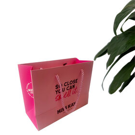 Bolsas de papel para compras rosas, ecológicas, recicladas, de fábrica, para tiendas minoristas, embalaje de regalos, bolso de mano para publicidad