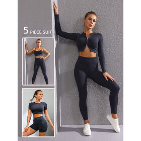 Conjunto de Ropa Deportiva de Yoga para Mujer, Cintura Alta, Tejido Sin Costuras Lavado a la Arena, Traje Deportivo de Fitness de Manga Larga con Doble Cremallera