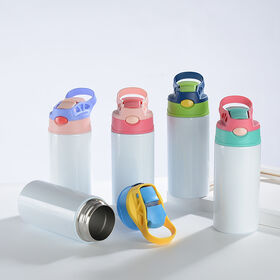 Botella de agua para niños de 350 ml, sublimación, acero inoxidable, doble pared, aislamiento al vacío, tapa térmica abatible con rebote, botella de agua para la escuela