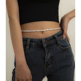 Chaîne De Taille Fleur Avec Perles De Riz - Bijou Corporel Pour Femme - Style Plage Ou Soirée