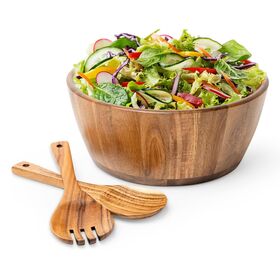 Wholesale wood salad bowl,Acacia Wave Serving Bowl with mixing spoon for Fruit Salad Large Wooden Serving Bowl for Kitchen