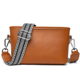 Crossbody Bag für Damen, echtes Leder, breiter Riemen, Schultertasche, trendiges Design, Kamera-Crossbody-Geldbörse mit Top-Reißverschluss