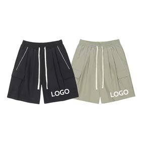 High Street Trendy Large Pocket Drawstring Casual Sports Shorts Vintage 100% Cotton Above Knee Men Shorts