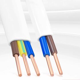 Câble d'alimentation électrique plat double à 2 et 3 conducteurs avec isolation et gaine en PVC, 300/500 V, 450/750 V, cuivre massif blanc.
