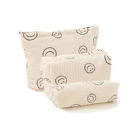 Lot 3 Pochettes Maquillage Voyage | Tissu Et Velours | Imperméable | 25x18x5cm