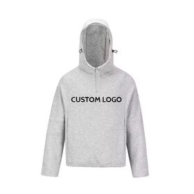 Sweat à capuche en peluche pour homme avec logo personnalisé, grande taille, style urbain, demi-fermeture éclair, automne hiver, couleur unie, sweat à capuche vierge