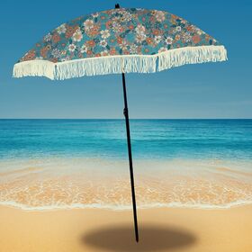 Cross-border hot-selling 6.5-foot beach umbrella with tassels outdoor umbrella cheap style anti-ultraviolet sunshade umbrella