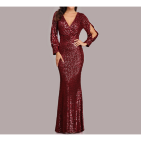 Wholesale Women's sequin Evening formal sexy long PROM party dress Fish tail shiny V-neck dress