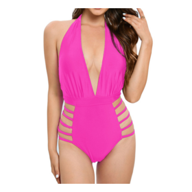Wholesale Women One Piece Sexy Mesh Swimsuit High Neck Halter Cutout Monokini Swimwear,one-piece swimsuit