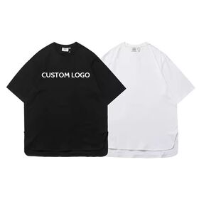 Chemisier ample de ville avec logo personnalisé, court devant, long derrière, col rond, T-shirt à manches courtes, T-shirts oversize à épaules tombantes