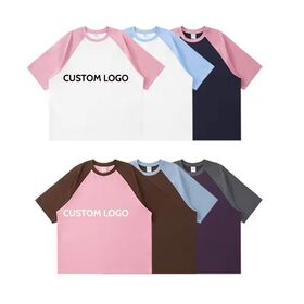 Kualitas Bagus Patchwork Warna Raglan Lengan T-shirt Streetwear Logo Kustom Kaos Katun Berat Oversize Polos