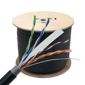 Kabel Ethernet CAT6 Tembaga Padat Outdoor UTP Kecepatan Tinggi RJ45 Kabel Jaringan 0.5mm OFC PE+PVC 305M Pada Reel