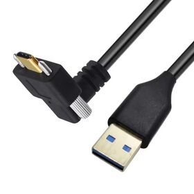 Kabel USB 3.1 Tipe-C Jantan ke USB 3.0 A Jantan Sudut 90 Derajat, 5 Gbps, 3A, Pengunci Sekrup Ganda, Pemasangan Panel USB C