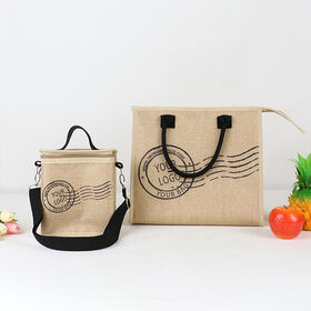 2026Cooler bag Fashion Kid 100% Lunch Custom Burlap Eco Friendly Zipper Carry Large Organic Insulated Thermal Tote Jute Cooler Bag